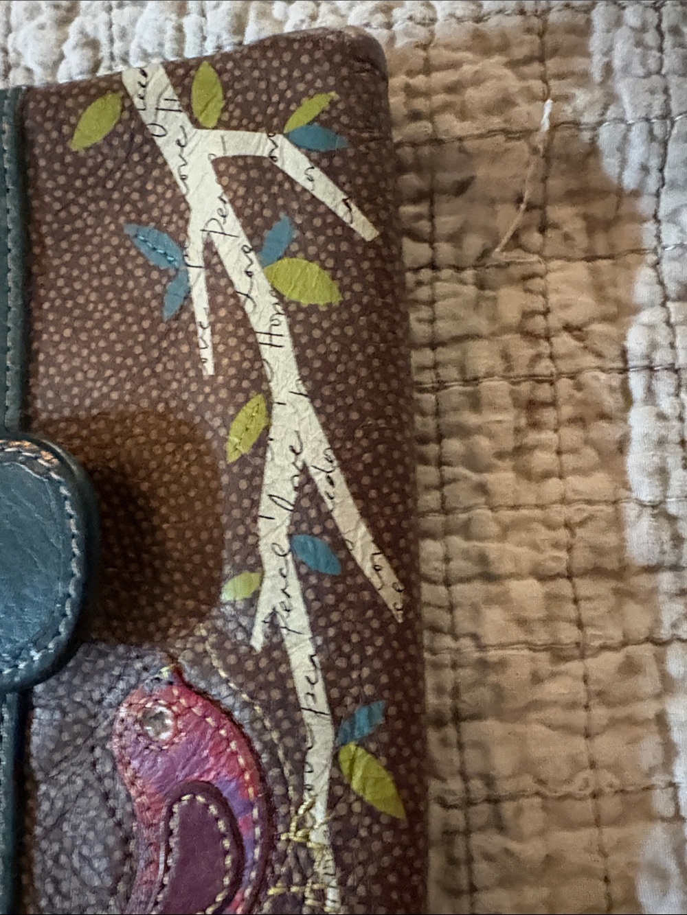 Fossil Teal, Brown and Purple Bird-Print Peace and Love Wallet - Picture 6 of 6
